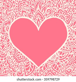 Happy Valentines Day congratulation card with mandala ornament. Vector illustration