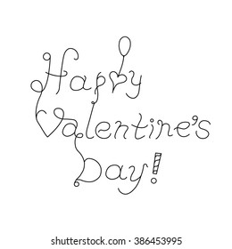 Happy Valentine's day congratulations hand drawn greetings card with elegant lettering. Ready for coloring, it also may be used for coloring book.
