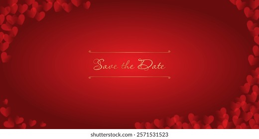 Happy Valentines Day copy space lettering design. Red hearts on luxury red background.  Valentine's Day background. Banner for greeting cards, templates,wrapping.