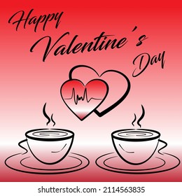 Happy valentines day with couple cup of coffee. Vector illustration