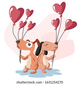 Happy Valentines Day of couple dog with balloon, Valentines card and poster