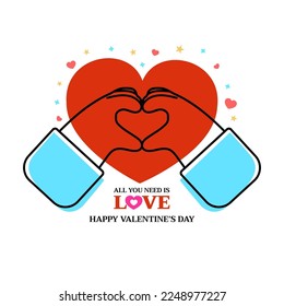 Happy Valentine's Day With Couple Hands Forming Heart, illustration of love and valentine day, vector, illustration 