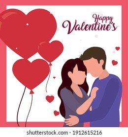 Happy valentines day couple with hearts balloons of love passion and romantic theme Vector illustration