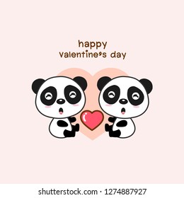 Happy valentines day couple love panda  bear cartoon.