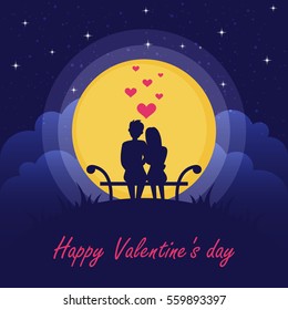 Happy Valentine's Day. Couple in love under the moon.