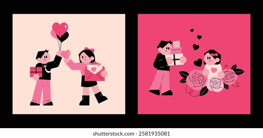 Happy Valentine's Day Couple. loving couple. Propose. Flat style illustration.