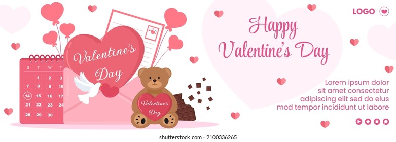 Happy Valentine's Day Cover Template Flat Design Illustration Editable of Square Background for Social media, Love Greeting Card or Banner