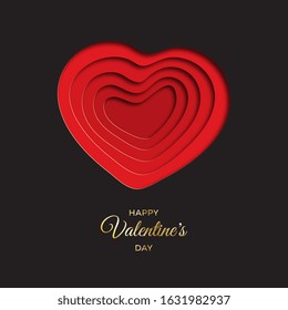 Happy Valentine's day creative concept background. Romantic poster design layout with text and realistic paper cut elements. Holiday sale banner or greeting card template. Easy to edit and customize