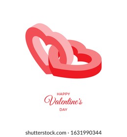 Happy Valentine's day creative concept background. Romantic poster design layout with text and isometric couple of hearts elements. Holiday sale banner or greeting card template