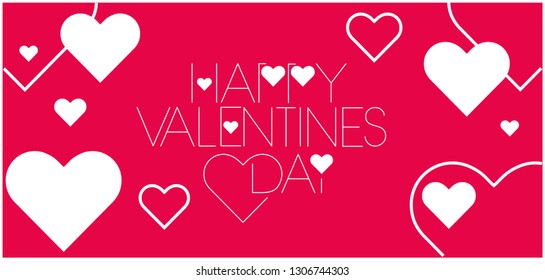 Happy Valentine`s Day - creative drawn lettering on red background. Flat vector illustration for invitations, greetings, prints, cards, posters, flyers, banners, seasonal design and decoration, web.