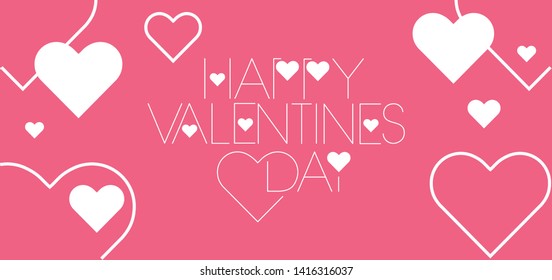 Happy Valentine`s Day - creative drawn lettering on pink background. Flat vector illustration for greetings, invitations, cards, seasonal design and decoration, posters, flyers, banners, prints, web.