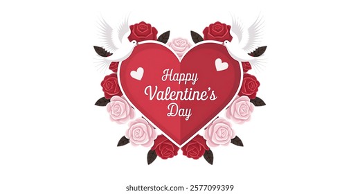 HAPPY VALENTINES DAY creative, minimalistic flat vector illustration, plain background