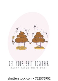 Happy Valentines day creative vector greeting card with cute character in line art style. Doodle holiday background. Love poster