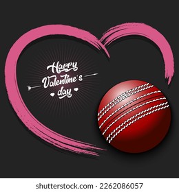 Happy Valentines Day. Cricket ball and heart. Design pattern on the cricket theme for greeting card, logo, emblem, banner, poster, flyer, badges. Vector illustration