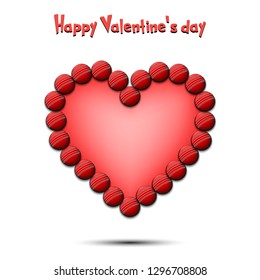 Happy Valentines Day. Cricket balls laid out in the shape of the heart on isolated background. Design pattern for greeting card, banner, poster, flyer,  invitation party. Vector illustration