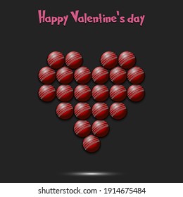 Happy Valentines Day. Cricket balls located in the form of a heart. Design pattern on the cricket theme for greeting card, logo, emblem, banner, poster, flyer, badges. Vector illustration