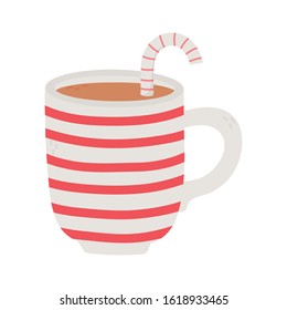 happy valentines day, cup chocolate with red heart and candy cane celebration vector illustration