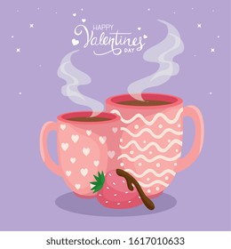 happy valentines day with cup coffee and decoration vector illustration design