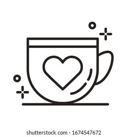 happy valentines day cup with heart line style vector illustration design