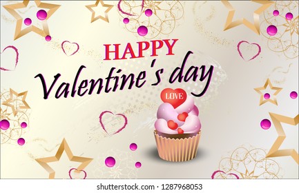 Happy Valentine's Day with cupcake. Vector illustration.