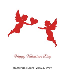 Happy Valentine's day with cupid and arrow bow with air love heart and clouds, happy love day