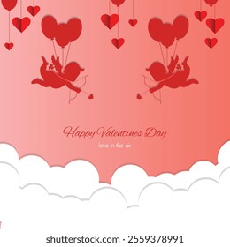 Happy Valentine's day with cupid and arrow bow with air love heart and clouds, happy love day