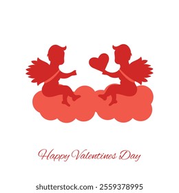 Happy Valentine's day with cupid and arrow bow with air love heart and clouds, happy love day