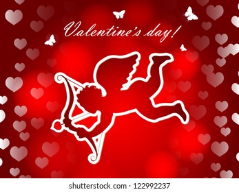 Happy Valentines day  with cupid  and butterflies