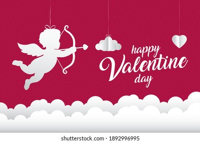 Happy valentines day cupid with clouds of love passion and romantic theme Vector illustration