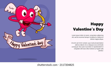 happy valentines day  cupid heart shaped love face  hand drawn trendy traditional cartoon vector illustration