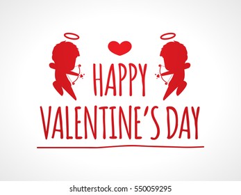 happy valentine's day with cupid in left and right