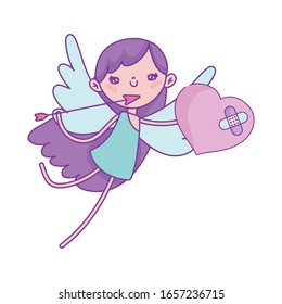 happy valentines day, cupid with sad heart arrow love vector illustration