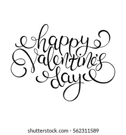 Happy Valentines Day. Curly calligraphy sign with hearts.