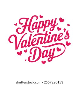 Happy Valentine's Day Cursive Text with Pink Hearts