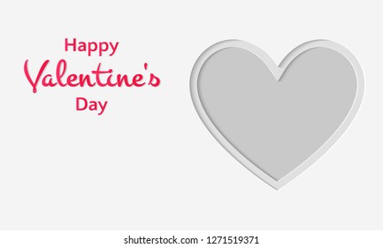 Happy Valentines Day cut paper style, heart symbol on white background, festive banner or greeting card vector illustration