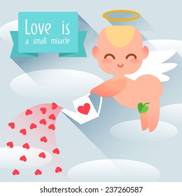Happy Valentine's Day. Cute angel style flat. Flat illustration