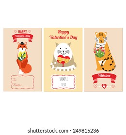 Happy Valentine's Day from the cute animals. Greeting Card.