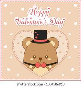 happy valentines day cute baby teddy bear drawing post card big heart