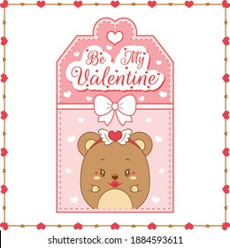 happy valentines day cute baby teddy bear drawing card tags with hearts