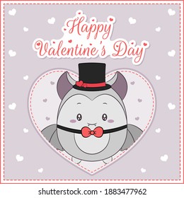 happy valentines day cute bat drawing post card with hearts