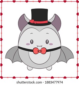 happy valentines day cute bat drawing post card with hearts