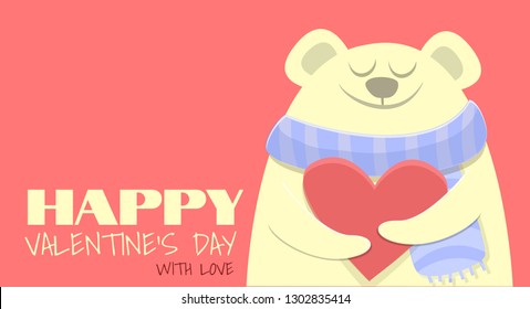 Happy Valentine's day. Cute bear with heart on sweet pink background. Lettering with love