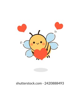 Valentine's day background with cute bee cartoons and heart sign