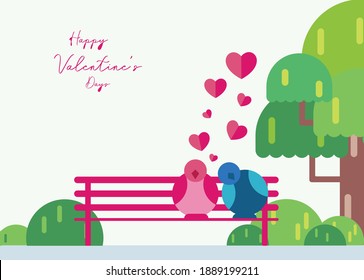 happy valentines day cute bird fall in love flat illustration