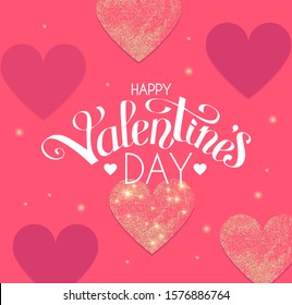 Happy Valentine's Day! Cute card template with shinoing heart and lettering.