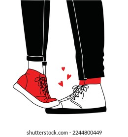 Happy Valentine's day cute card or poster with a vector illustration of a dancing couple legs on a date