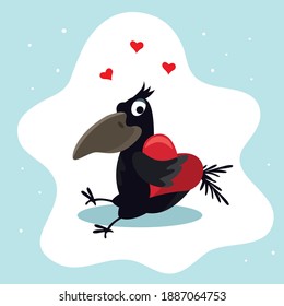 Happy Valentines Day Cute Cartoon Black Funny Crow Vector Image