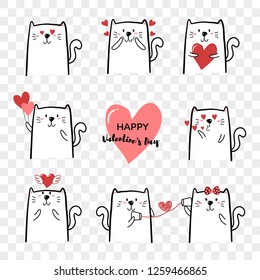 Happy Valentine's day, Cute cat cartoon hand drawn with red heart and sweet color