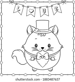 happy valentines day cute cat drawing sketch for coloring