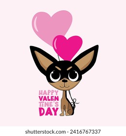 Happy Valentine's Day - cute Chihuahua dog with heart balloons. Good for greeting card, T shirt print, poster, label, and other gifts design.